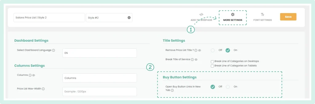 Buy Now Buttons More Settings