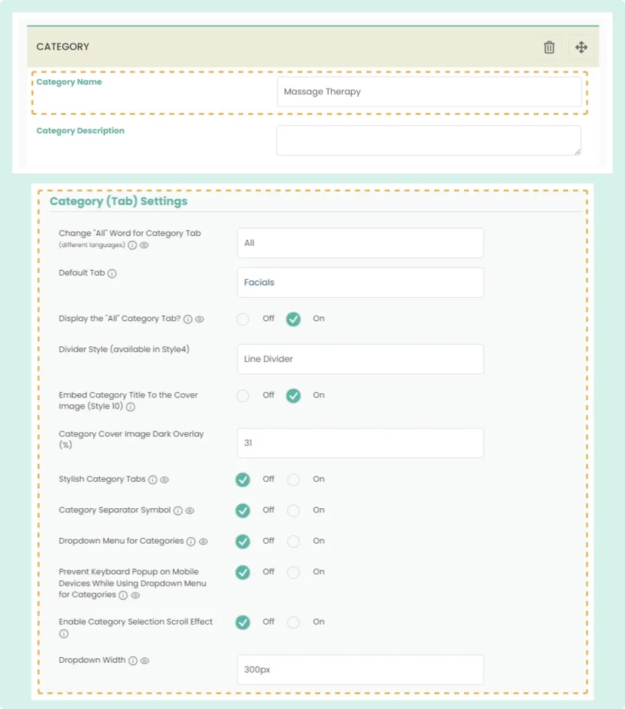 Sortable Category Tabs Backend