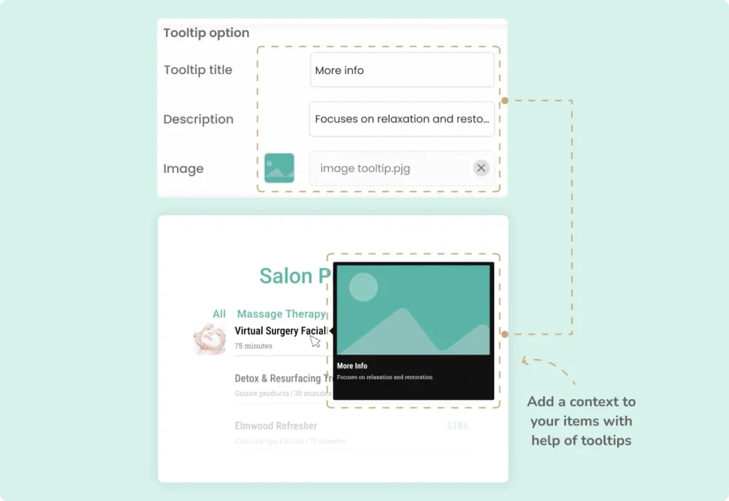 Stylish Price List Frontend Tool Tips