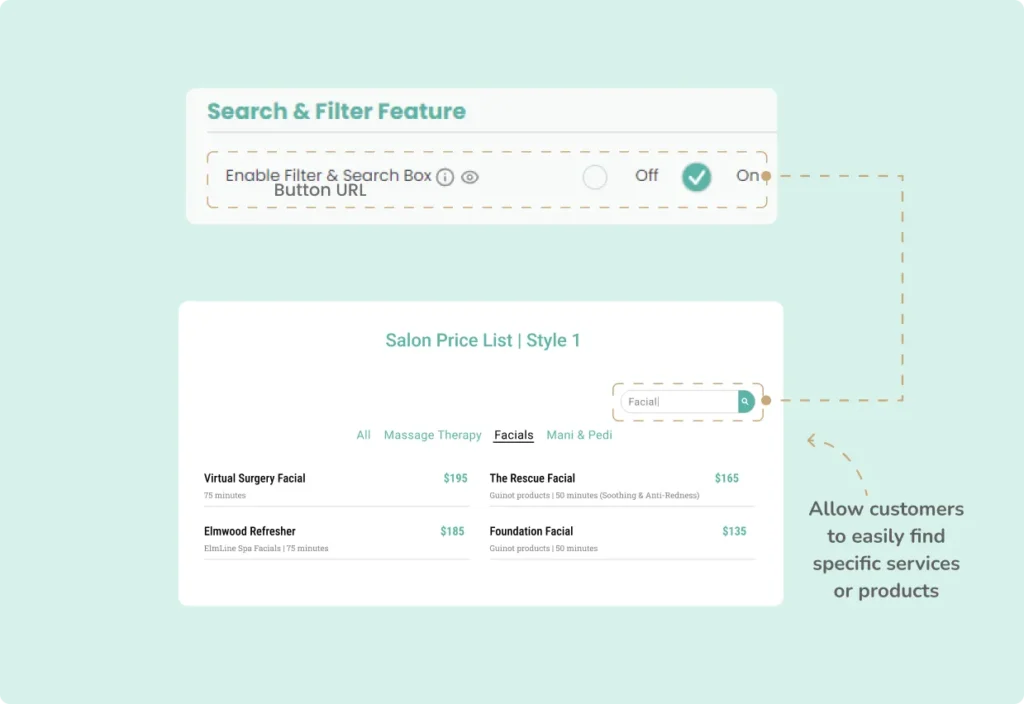 The Search Filter feature