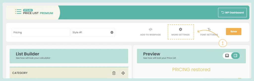 The Search Filter feature Settings