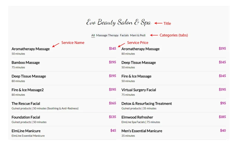 Title and categories Stylish Price List